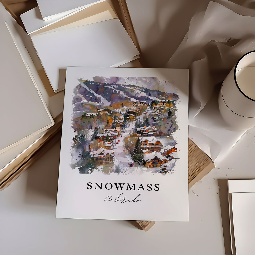 Snowmass Colorado Wall Art, Snowmass Print, Pitkin County Watercolor Art, Snowmass Gift,