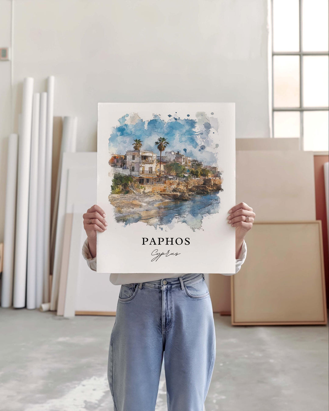 Paphos Cyprus Wall Art, Paphos Print, Cyprus Watercolor Art, Paphos Gift, Travel Print, Travel Poster, Housewarming Gift