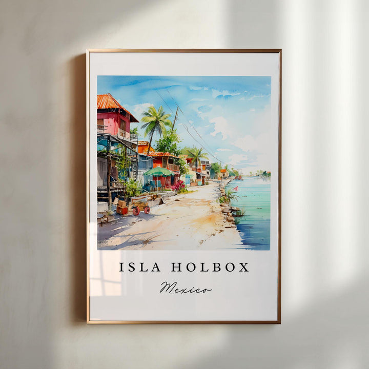 Isla Holbox traditional travel art - Mexico, Isla Holbox poster print, Wedding gift, Birthday present, Custom Text, Perfect Gift