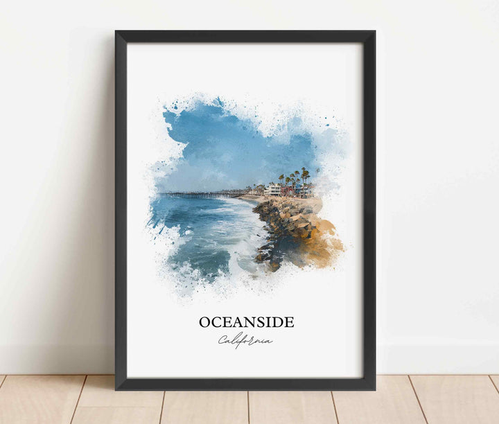 Oceanside CA Wall Art, Oceanside Print, Oceanside Watercolor Art, Harbor Beach Gift, Travel Print, Travel Poster, Housewarming Gift