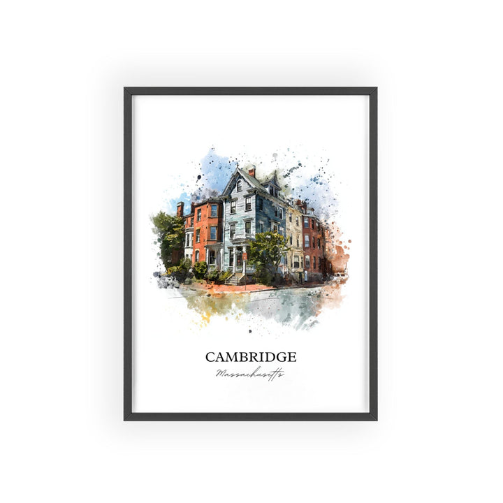 Cambridge MA Wall Art, Cambridge Print, Massachusetts Watercolor Art, Boston MA Gift, Travel Print, Travel Poster, Housewarming Gift