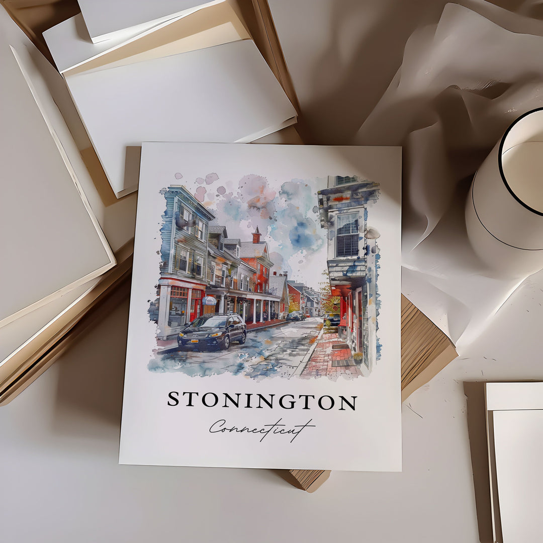 Stonington CT Wall Art, New London County Print, Stonington Watercolor, Stonington CT Gift,