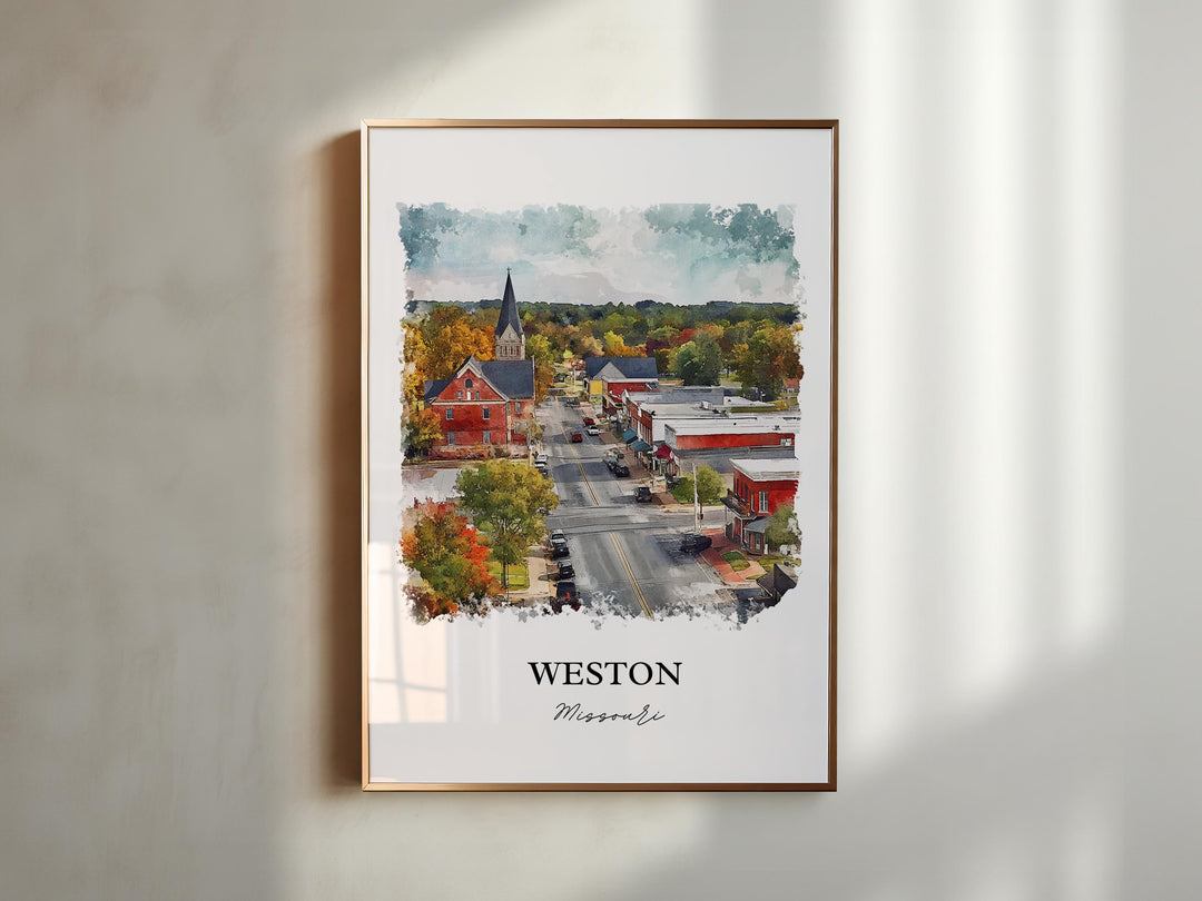 Weston Missouri Wall Art, Weston MO Print, Missouri Watercolor Art, Platte County MO Gift, Travel Print, Travel Poster, Housewarming Gift