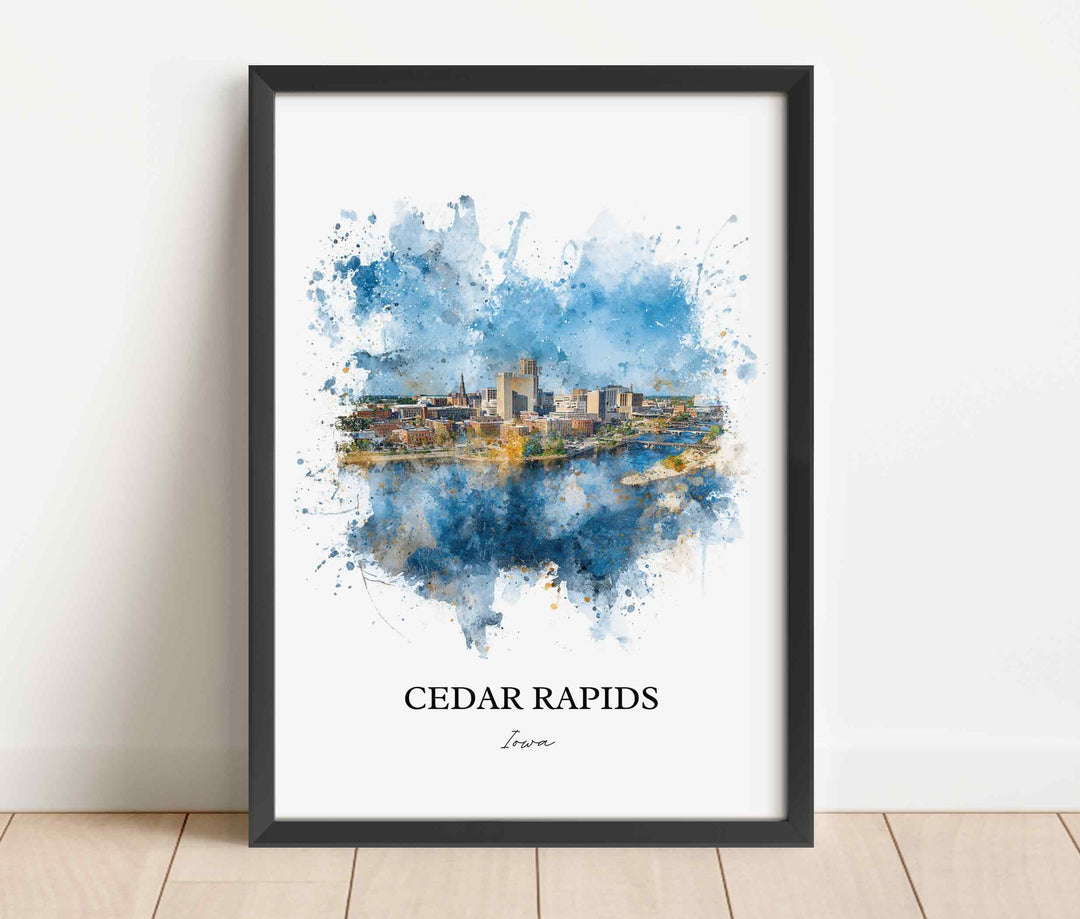 Cedar Rapids Wall Art, Cedar Rapids Print, Cedar Rapids Watercolor, Cedar Rapids Iowa Gift, Travel Print, Travel Poster, Housewarming Gift
