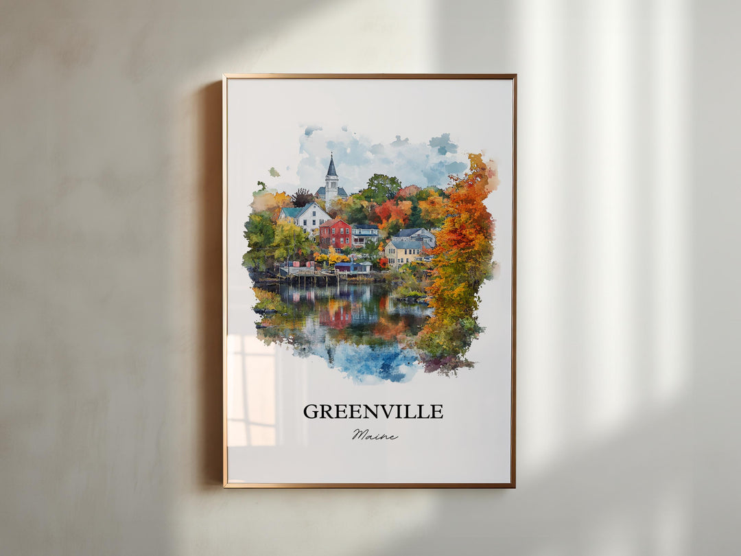 Greenville Maine Wall Art, Greenville ME Print, Maine Watercolor, Piscataquis County Gift, Travel Print, Travel Poster, Housewarming Gift