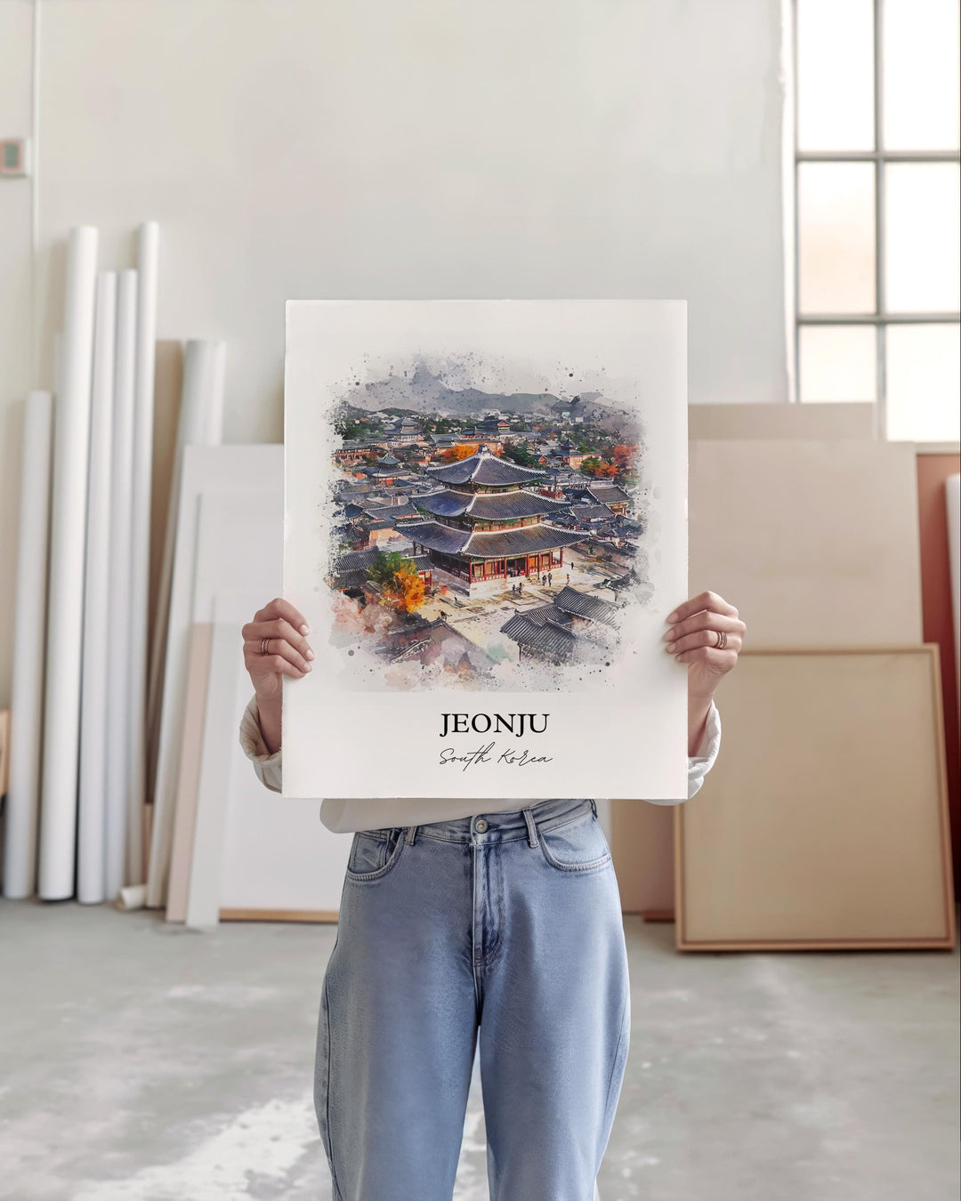 Jeonju Wall Art, Jeonju-si Print, South Korea Watercolor Art, Jeonju Gift, Travel Print, Travel Poster, Housewarming Gift