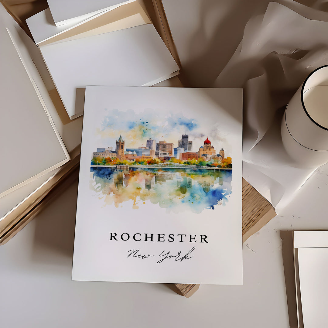 Rochester traditional travel art - Upstate New York, Rochester poster print, Wedding gift, Birthday present, Custom Text, Perfect Gift