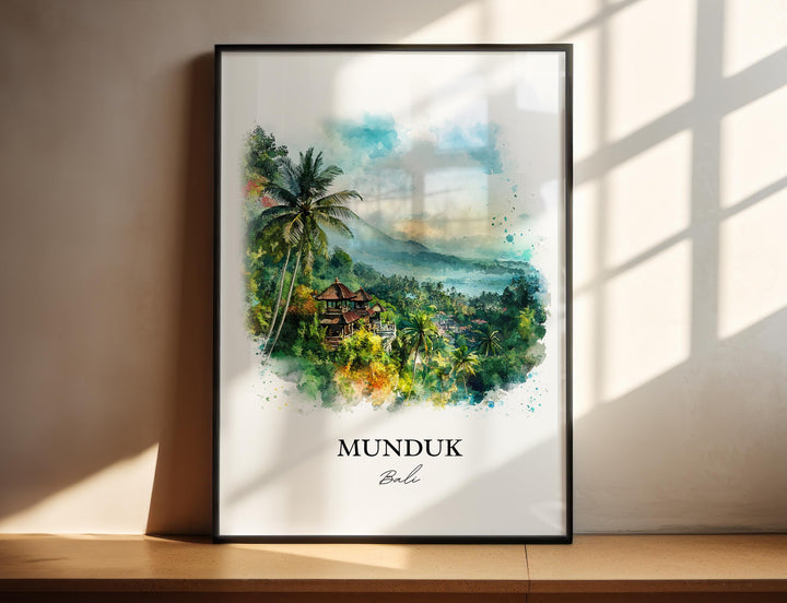 Munduk Bali Wall Art, Bali Print, Bali Watercolor Art, Munduk Gift, Travel Print, Travel Poster, Housewarming Gift