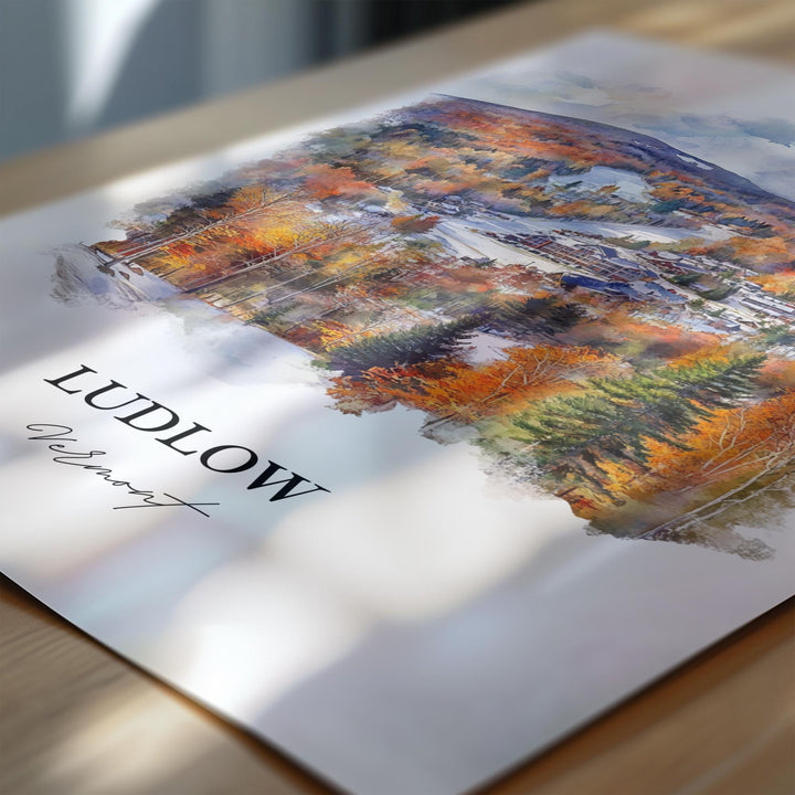 Ludlow VT Wall Art, Okemo Mountain Print, Vermont Watercolor Art, Ludlow VT Gift, Travel Print, Travel Poster, Housewarming Gift