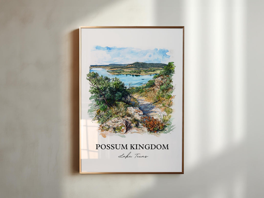 Possum Kingdom Lake Art, Mineral Wells Print, Texas Watercolor Art, Possum Kingdom Lake Gift, Travel Print, Travel Poster, Housewarming Gift