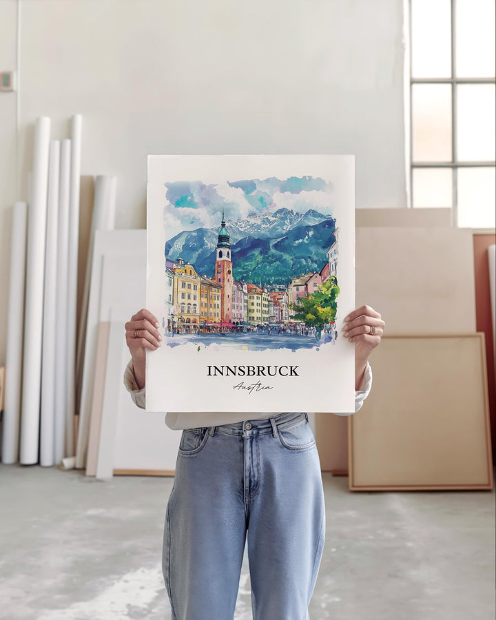 Innsbruck Wall Art, Innsbruck Print, Austria Watercolor Art, Innsbruck Austria Gift, Travel Print, Travel Poster, Housewarming Gift