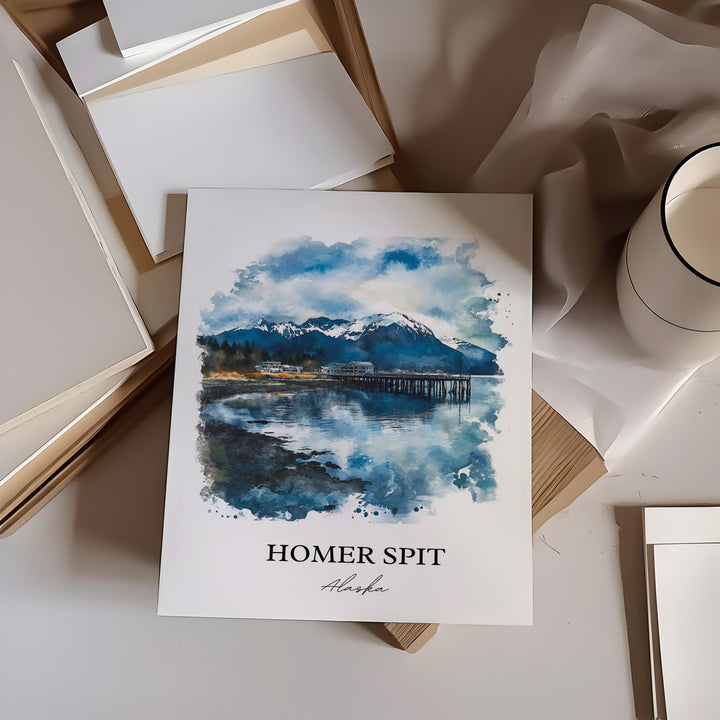 Homer Spit Wall Art, Kachemak Bay Print, Alaska Watercolor Art, Homer Spit Alaska Gift, Travel Print, Travel Poster, Housewarming Gift