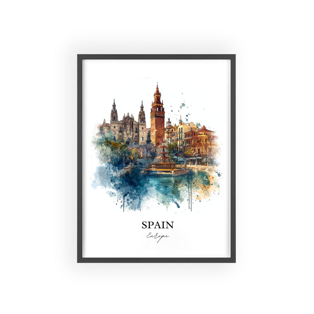 Spain Wall Art, Spain Country Print, Spain Watercolor Art, Spain Gift, Travel Print, Travel Poster, Housewarming Gift