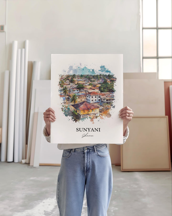 Sunyani Ghana Wall Art, Ghana Print, Ghana Watercolor Art, Sunyani Ghana Gift, Travel Print, Travel Poster, Housewarming Gift