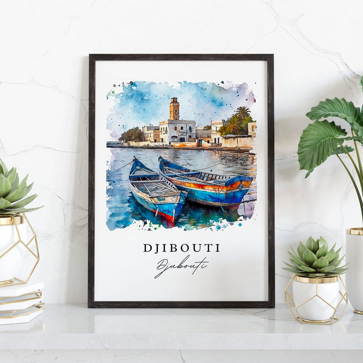 Djibouti watercolor travel art - Djibouti, Djibouti print, Wedding gift, Birthday present, Custom Text, Perfect Gift