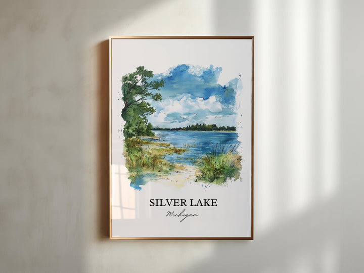 Silver Lake MI Wall Art, Lake Michigan Print, Lake Michigan Watercolor, Silver Lake MI Gift, Travel Print, Travel Poster, Housewarming Gift