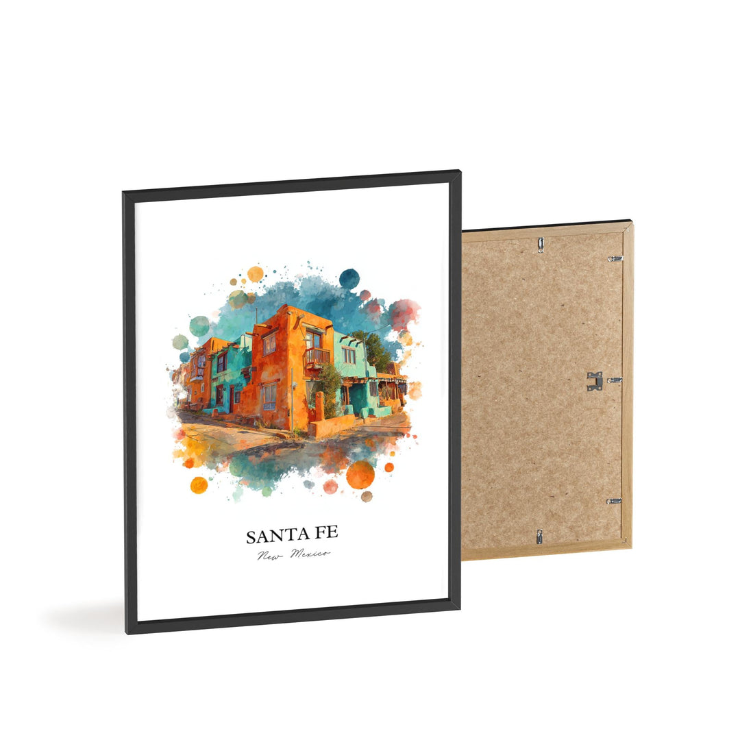 Santa Fe Wall Art, New Mexico Print, Santa Fe NM Watercolor Art, New Mexico Gift, Travel Print, Travel Poster, Housewarming Gift