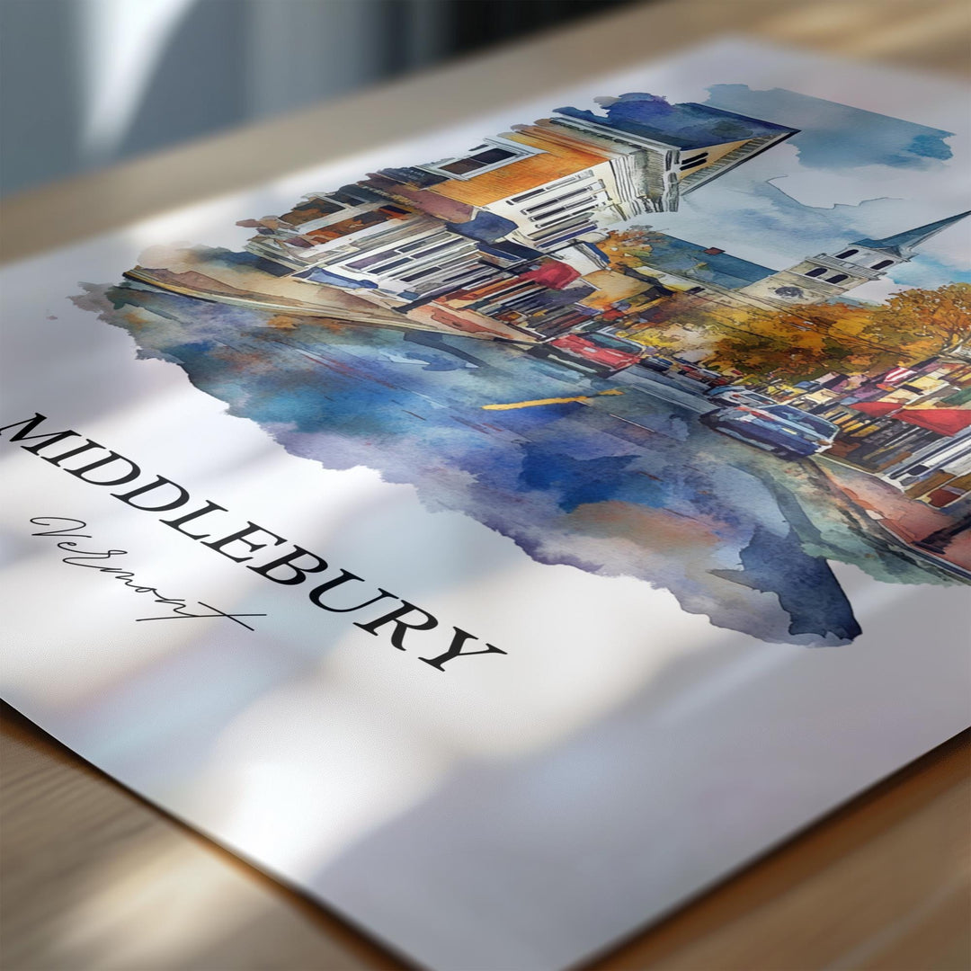 Middlebury VT Wall Art, Addison County Print, Vermont Watercolor Art, Middlebury Gift, Travel Print, Travel Poster, Housewarming Gift