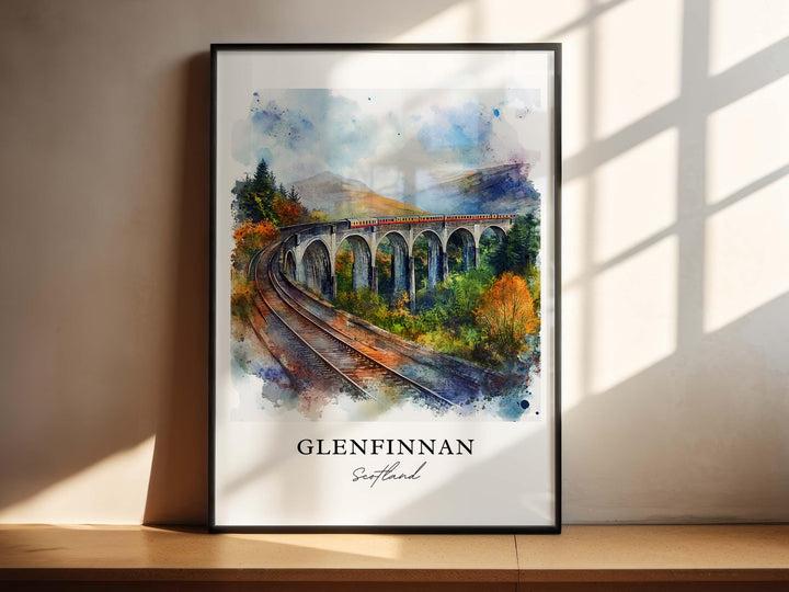 Glenfinnan Wall Art, Glenfinnan Scotland Print, Glenfinnan Watercolor Art, Glenfinnan Gift,