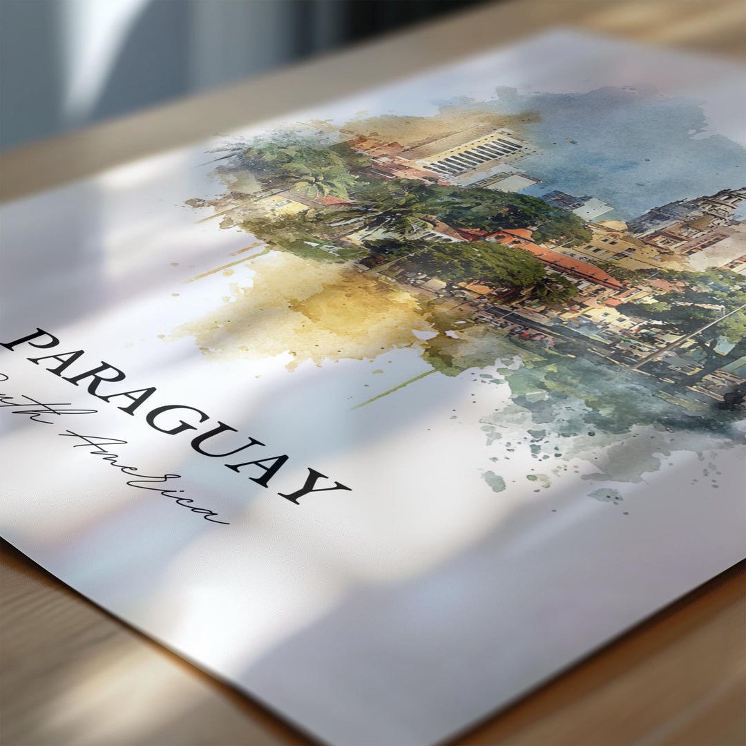 Paraguay Wall Art, Paraguay Print, Paraguay Watercolor Art, South America Gift, Travel Print, Travel Poster, Housewarming Gift