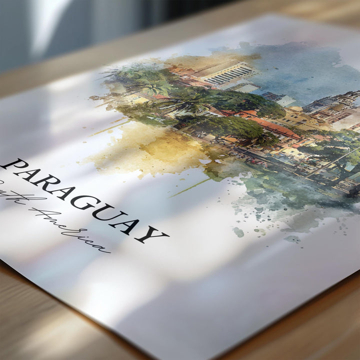Paraguay Wall Art, Paraguay Print, Paraguay Watercolor Art, South America Gift, Travel Print, Travel Poster, Housewarming Gift