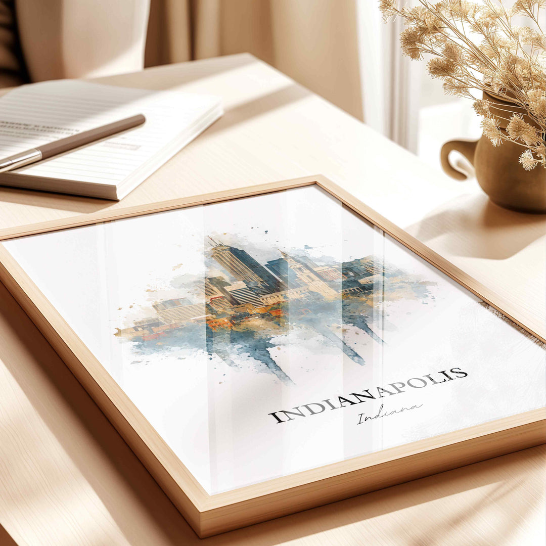 Indianapolis Wall Art, Indianapolis Print, Indy Watercolor Art, Indiana Gift, Travel Print, Travel Poster, Housewarming Gift