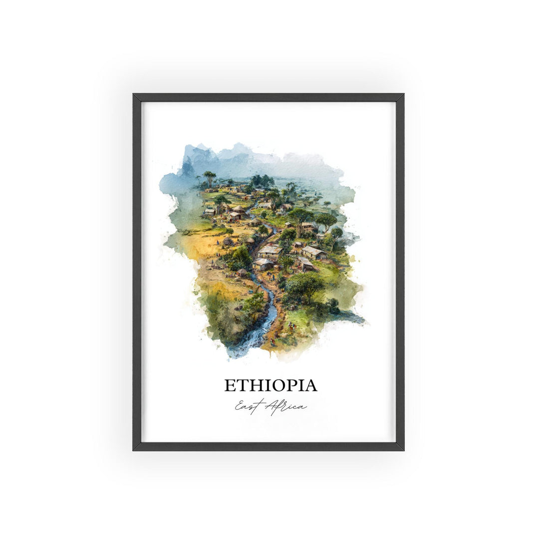 Ethiopia Wall Art, Ethiopia Country Print, Ethiopia Watercolor Art, Ethiopia Gift, Travel Print, Travel Poster, Housewarming Gift