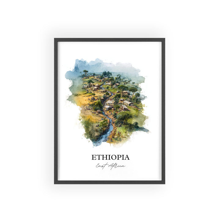 Ethiopia Wall Art, Ethiopia Country Print, Ethiopia Watercolor Art, Ethiopia Gift, Travel Print, Travel Poster, Housewarming Gift