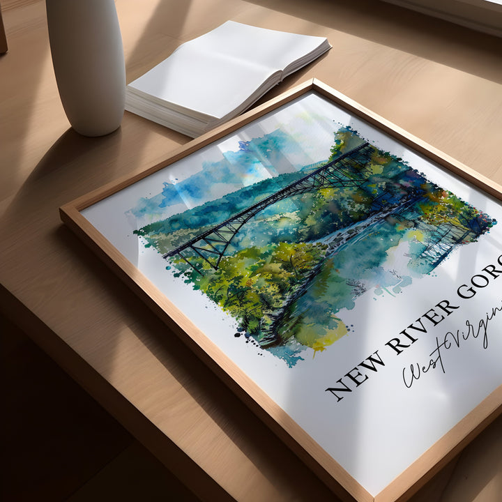 New River Gorge Wall Art, New River Gorge Print, West Virginia Watercolor, Victor WV Gift,
