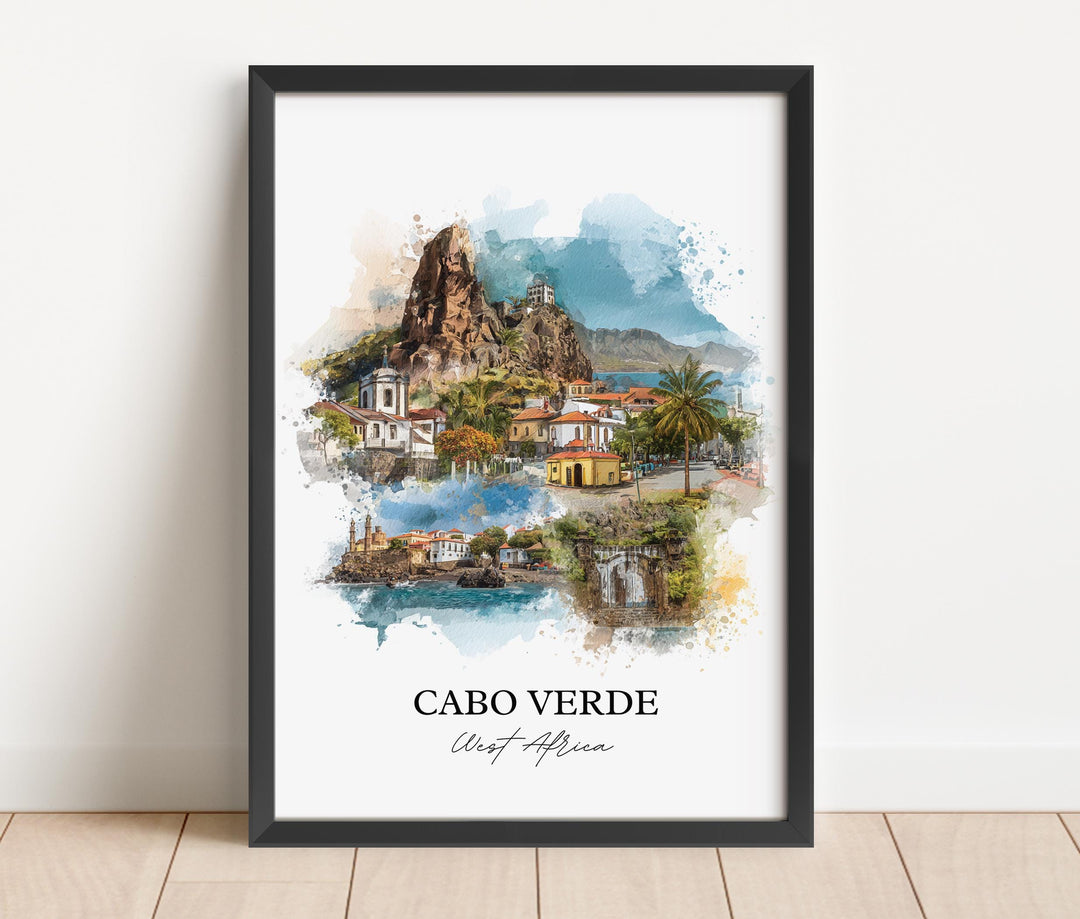 Cabo Verde Wall Art, West Africa Print, Cabo Verde Watercolor Art, Cabo Verde Gift, Travel Print, Travel Poster, Housewarming Gift