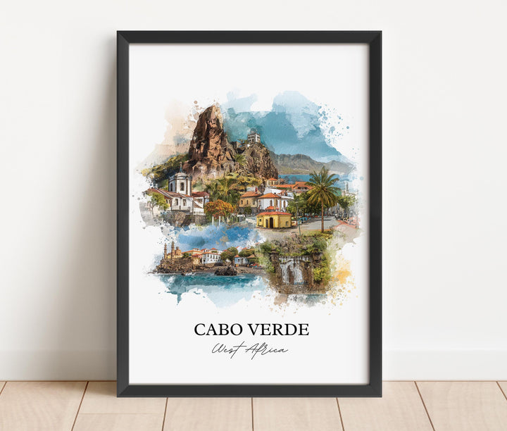 Cabo Verde Wall Art, West Africa Print, Cabo Verde Watercolor Art, Cabo Verde Gift, Travel Print, Travel Poster, Housewarming Gift