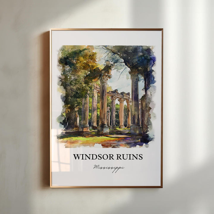 Windsor Ruins, Mississippi, USA – Watercolor Art Print
