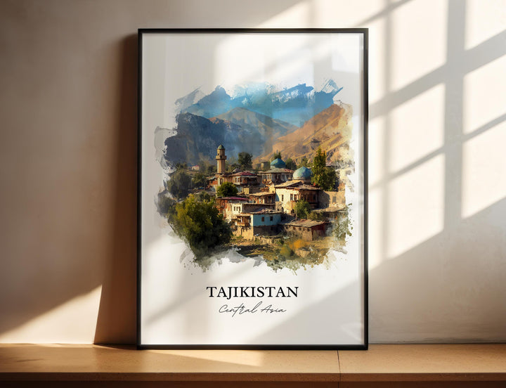 Tajikistan Wall Art, Tajikistan Print, Tajikistan Watercolor Art, Tajikistan Country Gift, Travel Print, Travel Poster, Housewarming Gift