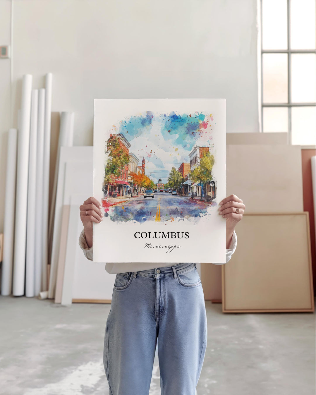 Columbus MS Art, Lowndes County Print, Mississippi Watercolor, Columbus Mississippi Gift, Travel Print, Travel Poster, Housewarming Gift