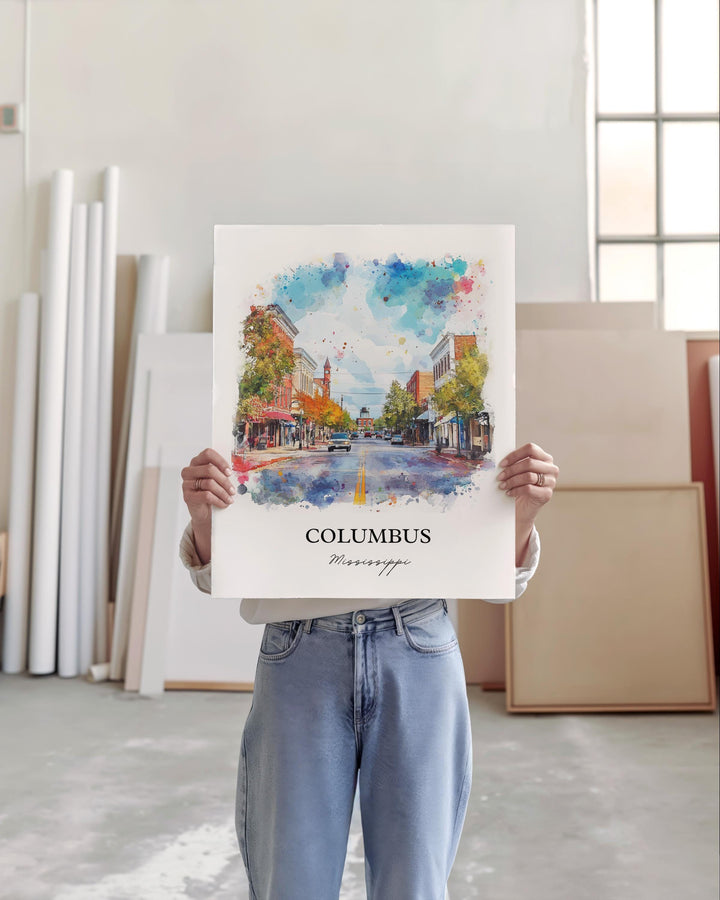 Columbus MS Art, Lowndes County Print, Mississippi Watercolor, Columbus Mississippi Gift, Travel Print, Travel Poster, Housewarming Gift