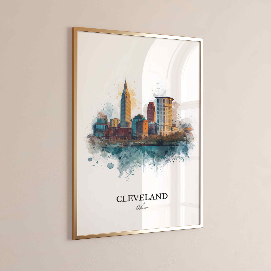Cleveland, Ohio Art, Cleveland Print, Cleveland OH Watercolor Art, Cleveland Skyline Gift, Travel Print, Travel Poster, Housewarming Gift