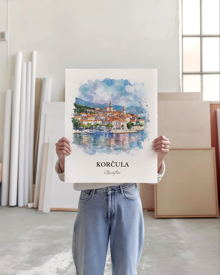 Korcula, Croatia – Watercolor Art Print