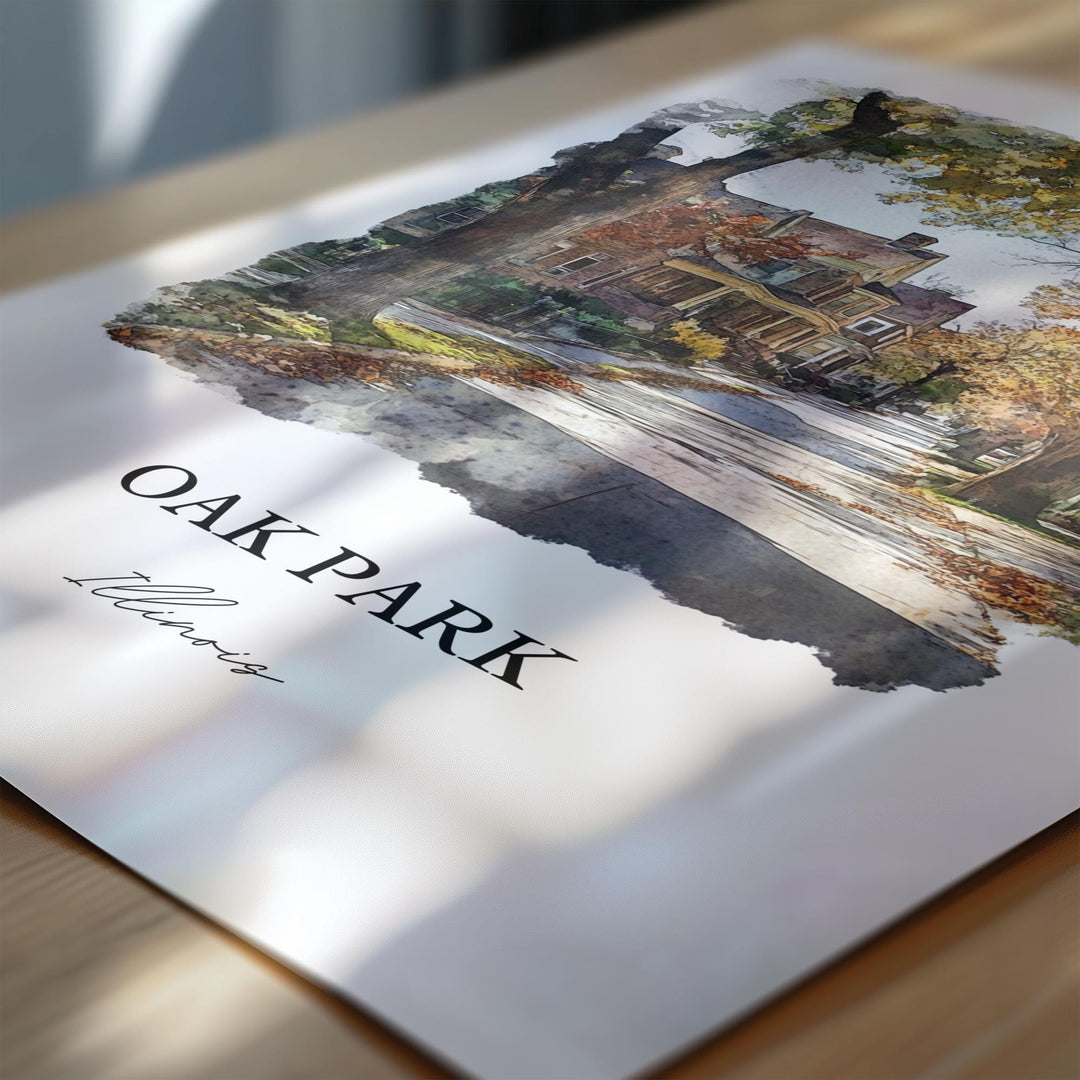 Oak Park IL Wall Art, Cook County Print, Chicago Suburbs Watercolor Art, Oak Park Gift, Travel Print, Travel Poster, Housewarming Gift