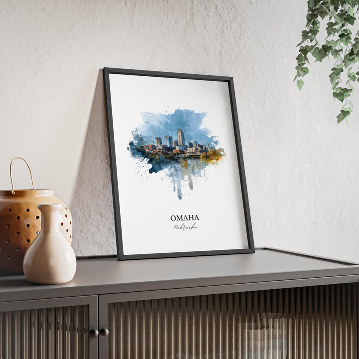 Omaha Nebraska Wall Art, Omaha Print, Nebraska Watercolor Art, Omaha NE Skyline Gift, Travel Print, Travel Poster, Housewarming Gift