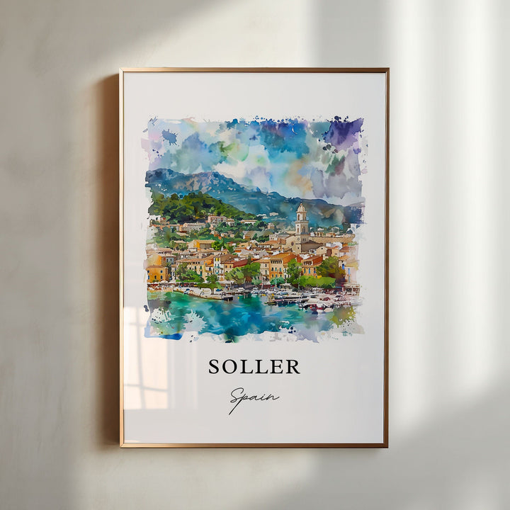 Soller Spain Wall Art, Soller Print, Soller Watercolor, Soller Mallorca Gift,