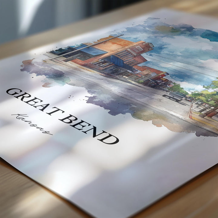 Great Bend KS Wall Art, Barton County Print, Kansas Watercolor Art, Great Bend Kansas Gift, Travel Print, Travel Poster, Housewarming Gift