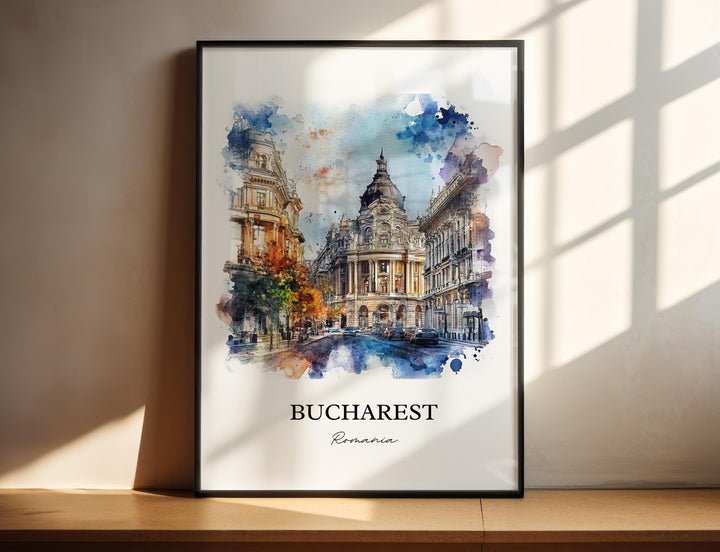 Bucharest Wall Art, Bucharest Print, Romania Watercolor Art, Bucharest Romania Gift, Travel Print, Travel Poster, Housewarming Gift