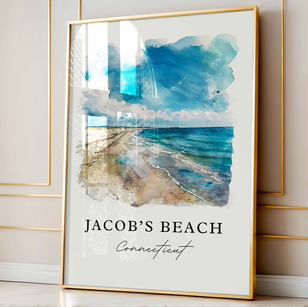 Jacob's Beach, CT, USA – Watercolor Art Print