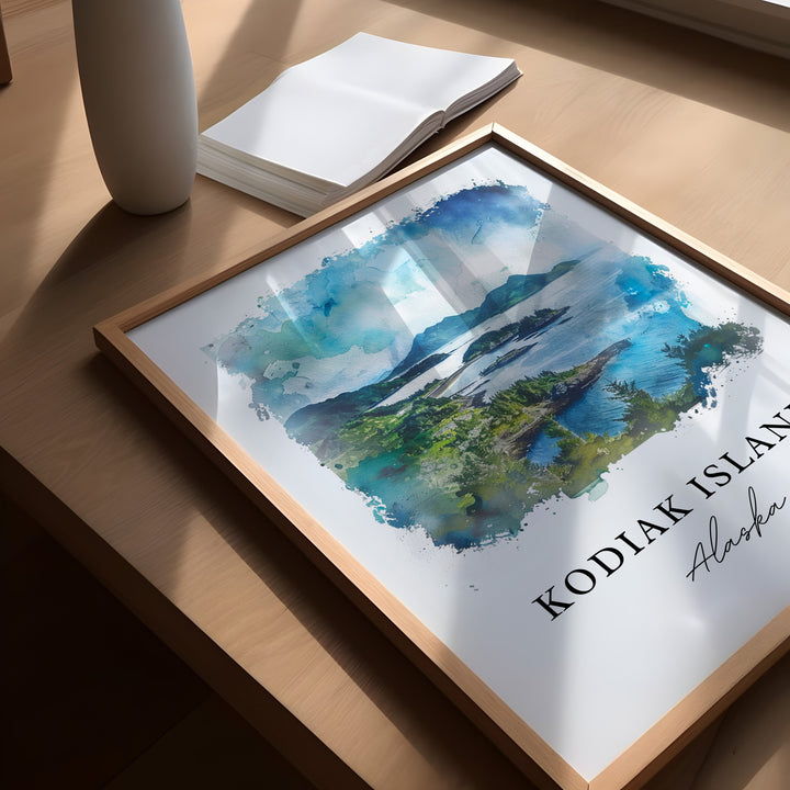Kodiak Island Wall Art, Kodiak Alaska Print, Kodiak Island Watercolor, Kodiak Alaska Gift,
