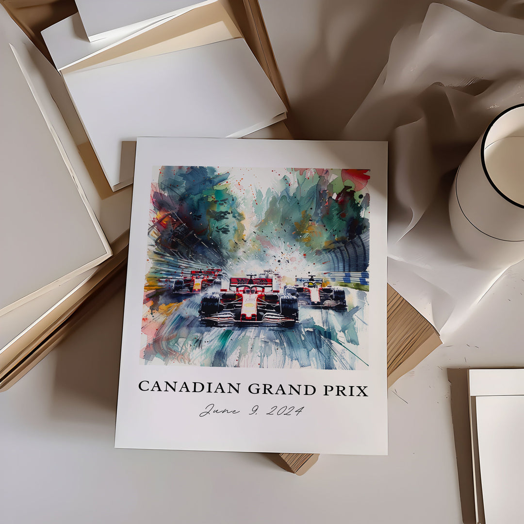 Canadian Grand Prix Art, F1 Montreal Print, Canadian F1 Watercolor Art, Montreal F1 Gift,