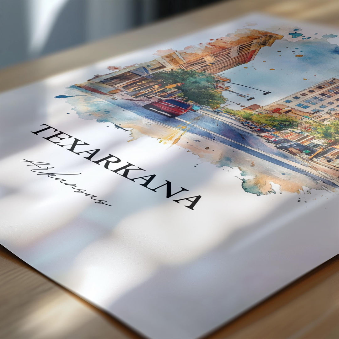 Texarkana Wall Art, Texarkana Print, Texarkana Arkansas Watercolor Art, Bowie County Gift, Travel Print, Travel Poster, Housewarming Gift