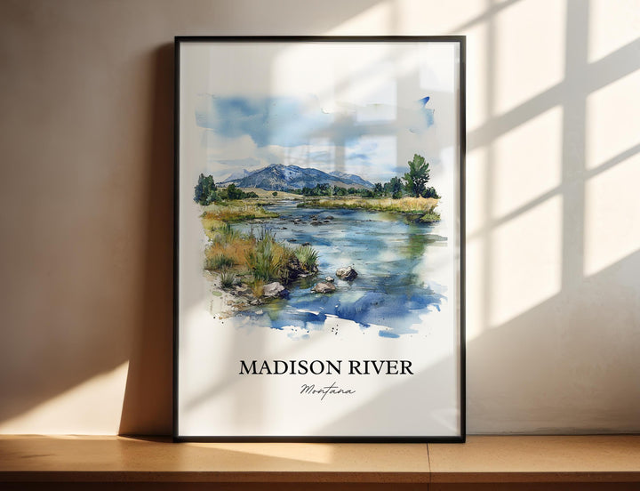 Madison River Wall Art, Three Forks MT Print, Montana Watercolor Art, Madison River MT Gift, Travel Print, Travel Poster, Housewarming Gift