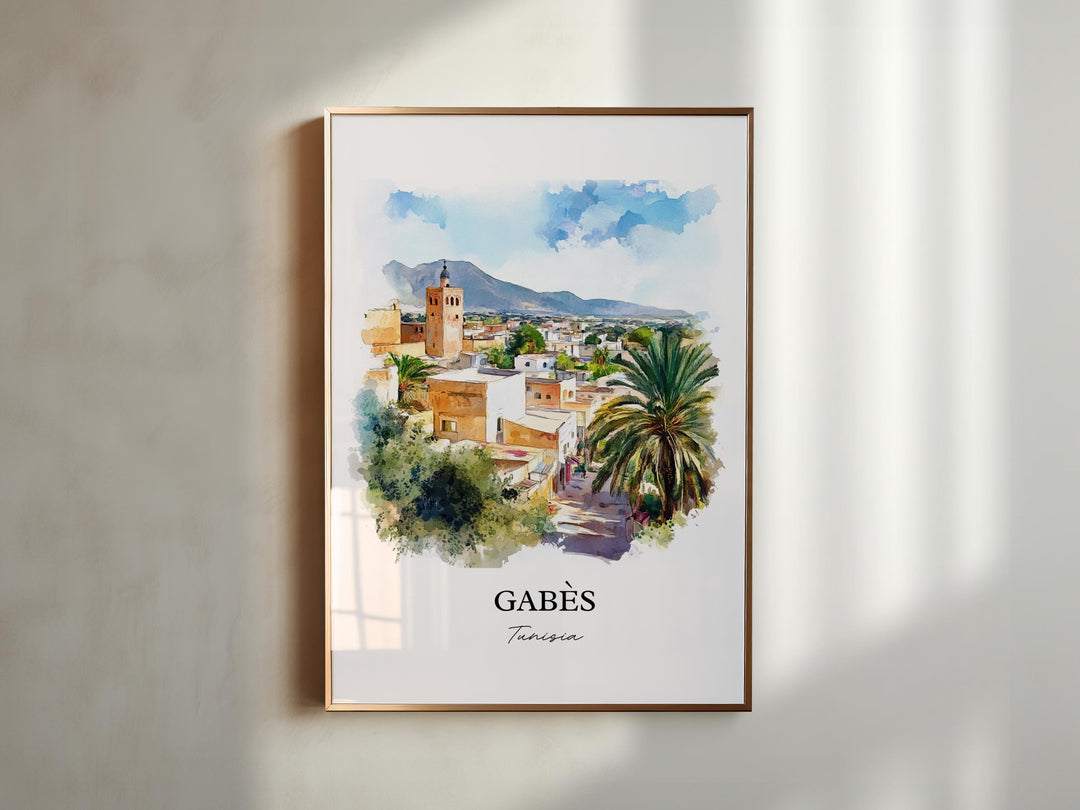 Gabès Tunisia Wall Art, Gabes Tunisia Print, Tunisia Watercolor Art, Kabes Gift, Travel Print, Travel Poster, Housewarming Gift