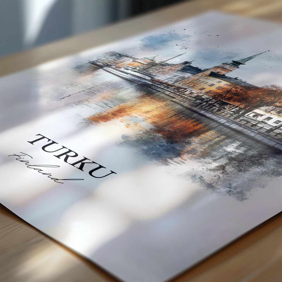 Turku Wall Art, Turku Print, Finland Watercolor Art, Turku Finland Gift, Aura River Travel Print, Travel Poster, Housewarming Gift