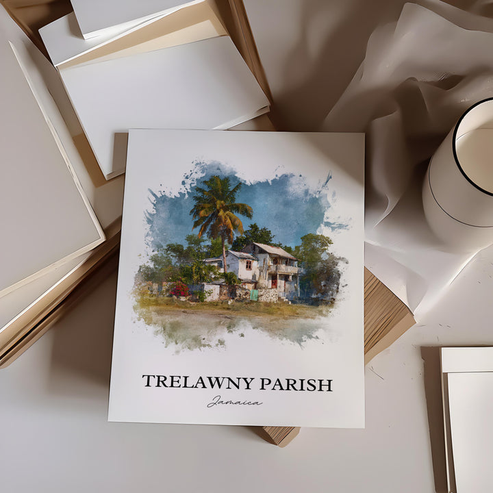 Trelawny Parish Wall Art, Trelawny Jamaica Print, Jamaica Watercolor Art, Jamaica Gift, Travel Print, Travel Poster, Housewarming Gift